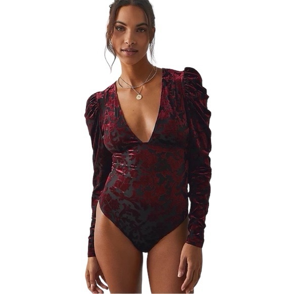 NWT Intimately Free People Magic Hour Velvet Bodysuit Burgundy holiday b… - Picture 3 of 10